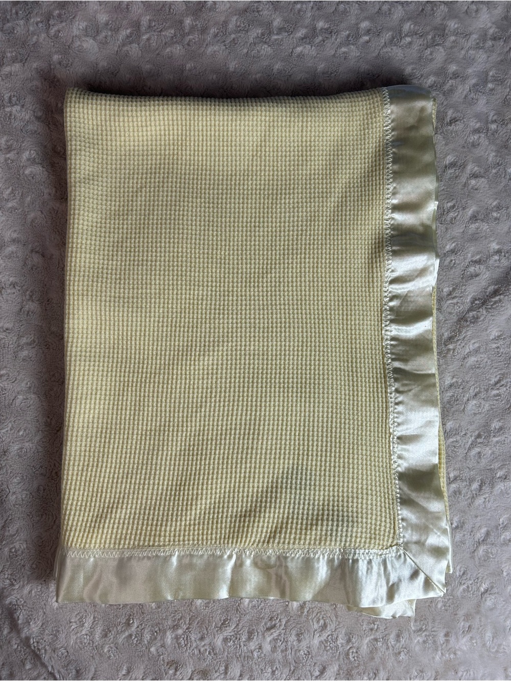Starting Out Solid Yellow Baby Blanket Thermal Waffle Weave Silky Satin Edge